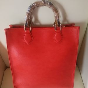 🌻 New BCBG Leather Tote with Bamboo Handle